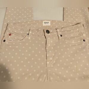 Hudson Nico Midrise Ankle SPR Skinny Jeans Beige With White Polka Dots Size 29